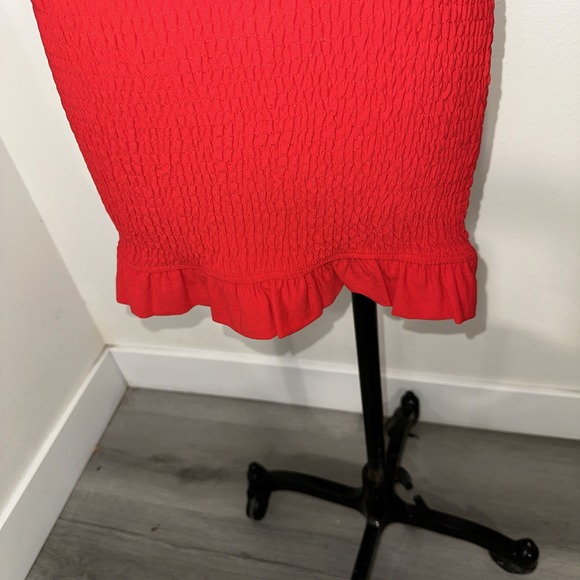 Storia Smocked Red Linen Mini Dress Size S‎ Ruffle - Picture 7 of 11